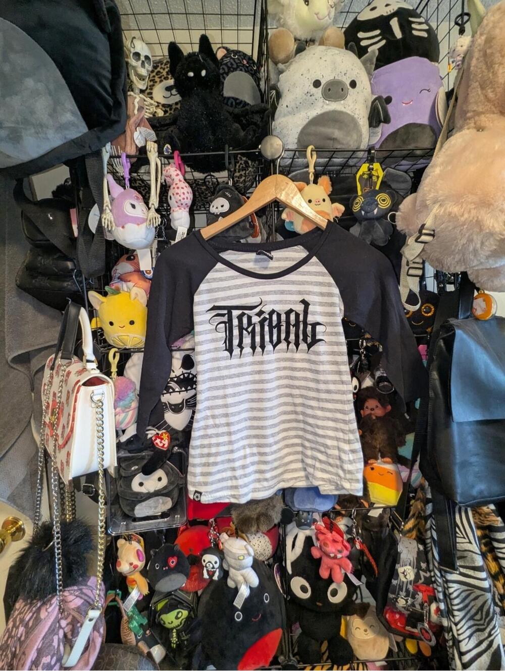Y2K Tribal Gothic Raglan Tee Striped